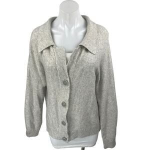 Tahari Women's Gray Long Sleeve Collared Button Up Cardigan Sweater Top Size XL